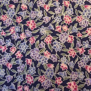 2 yards 4" x 44" Blue Floral Hi-Fashion Cotton Fabric (metallic flower outlines)